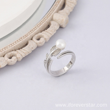 925 Sterling Silver Rings Feather Pearl Ring